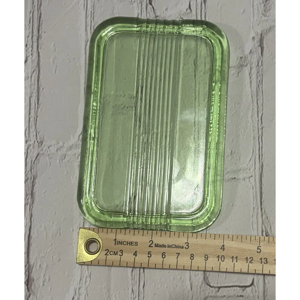 Vintage  Green Uranium Depression Glass 4”  X  6” Refrigerator Dish Lid Only
